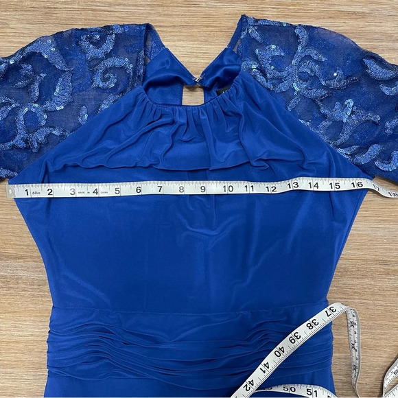 Marina Sequined Long Sleeves Cobalt Blue Evening Gown Sz 6 - Picture 8 of 11